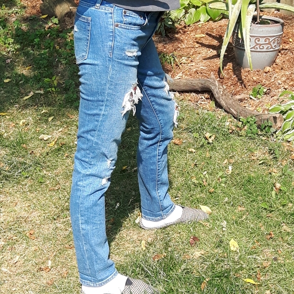 💜 size 26R Gap distressed plaid patched jeans 👖 - Picture 5 of 14